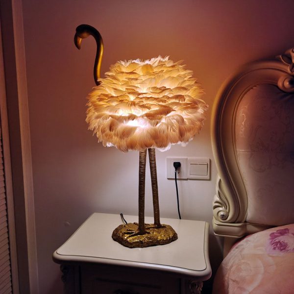 Contemporary Nordic Goose Feather Metal Flamingo Ball 1-Light Table Lamp For Bedside - Image 23