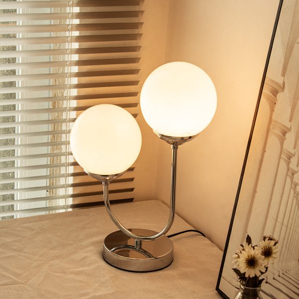 Vintage Chrome Iron Glass Ball 2-Light Table Lamp - Image 2