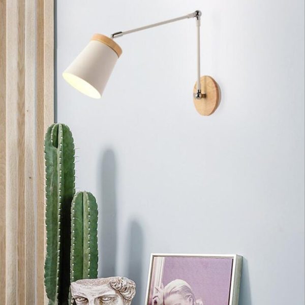 Contemporary Scandinavian Solid Wood Iron Cylinder Shade 1-Light Wall Sconce Lamp For Bedroom - Image 8