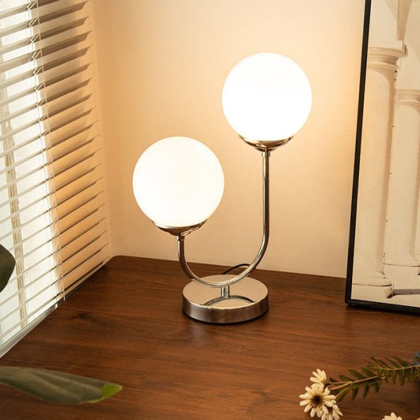 Vintage Chrome Iron Glass Ball 2-Light Table Lamp - Image 13