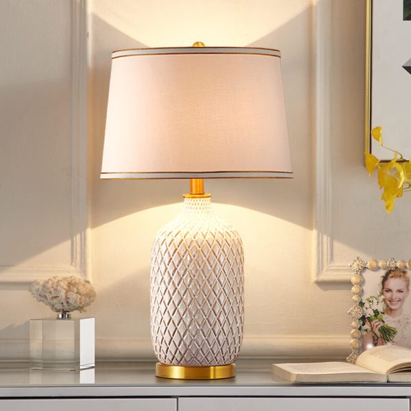 European Vintage Striped Ceramic Base Fabric 1-Light Table Lamp - Image 10