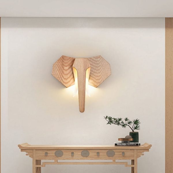 Nordic Creative Solid Wood Elephant Shape LED Wall Sconce Lamp - Image 2
