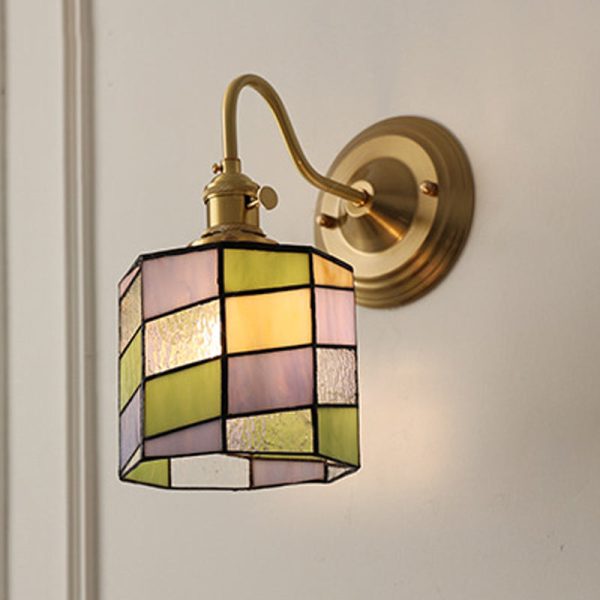 Traditional Tiffany Round Copper Glass 1-Light Wall Sconce Lamp For Living Room - Image 14