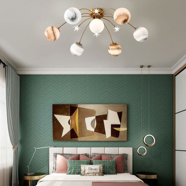 Contemporary Creative Starry Sky Moon Iron Glass 13-Light Semi-Flush Mount Ceiling Light For Bedroom - Image 3