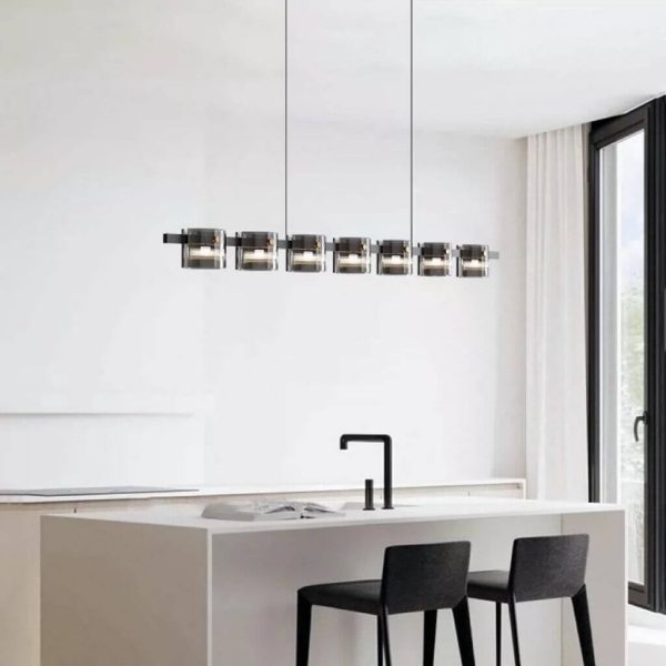 Modern Minimalist Glass Cylindrical Shade Bar LED Chandelier - Image 3