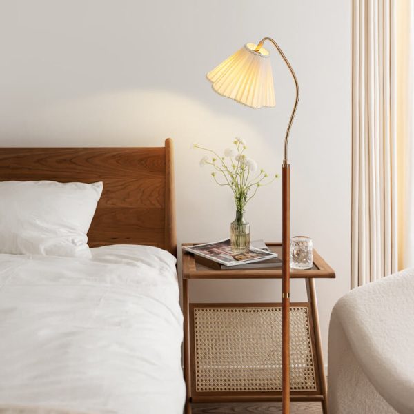 Japanese Vintage Flower Solid Wood Iron Fabric 1-Light Standing Floor Lamp - Image 2