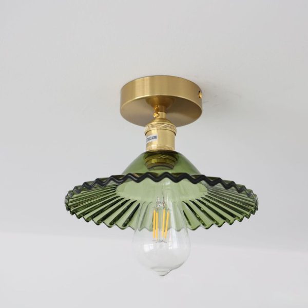 Japanese Vintage Glass Brass Lotus 1-Light Semi-Flush Mount Ceiling Light - Image 13