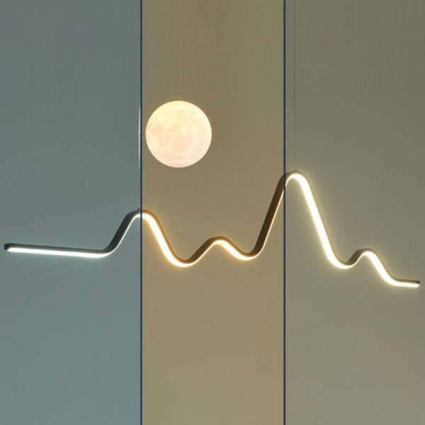 Modern Minimalist Corrugated Aluminum Strip PLA 3D Moon Shade LED Island Light Chandelier For Dining Room - Image 12