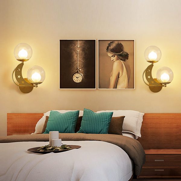 Nordic Creative Glass Globe Lampshade Moon Star Decoration Design 2-Light Wall Sconce Lamp - Image 22