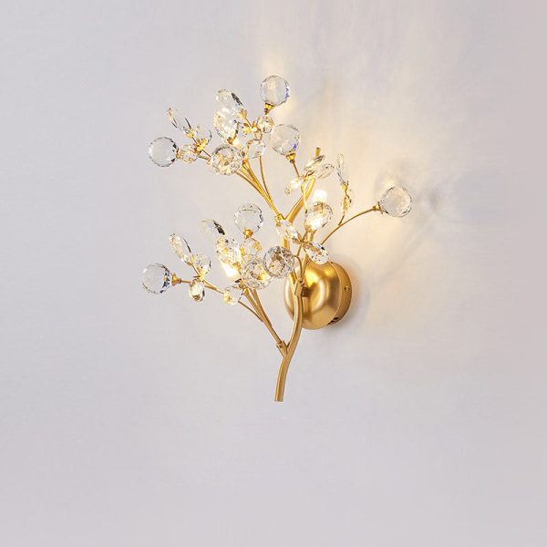 Modern Art Deco Luxury Crystal Floral Branch Iron 3-Light Wall Sconce Lamp For Living Room - Image 4