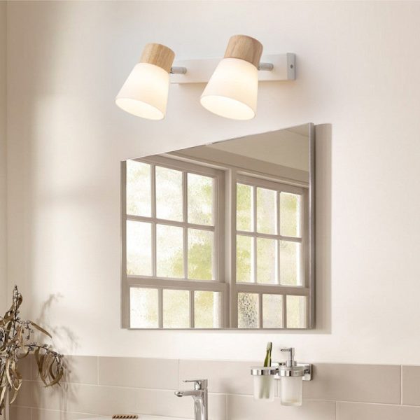 Modern Minimalist Horn Rubber Wood Iron Glass 1/2 Light Vanity Light Wall Sconce Lamp - Image 2