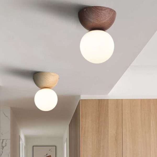 Japanese Minimalist Wood Grain Glass Round 1-Light Flush Mount Ceiling Light - Image 2