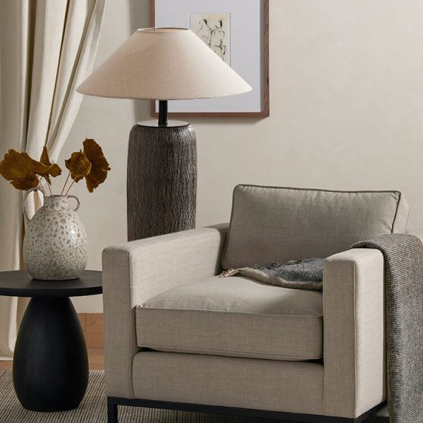 Japanese Wabi-sabi Fabric Shade Ceramic Column Base 1-Light Standing Floor Lamp - Image 10