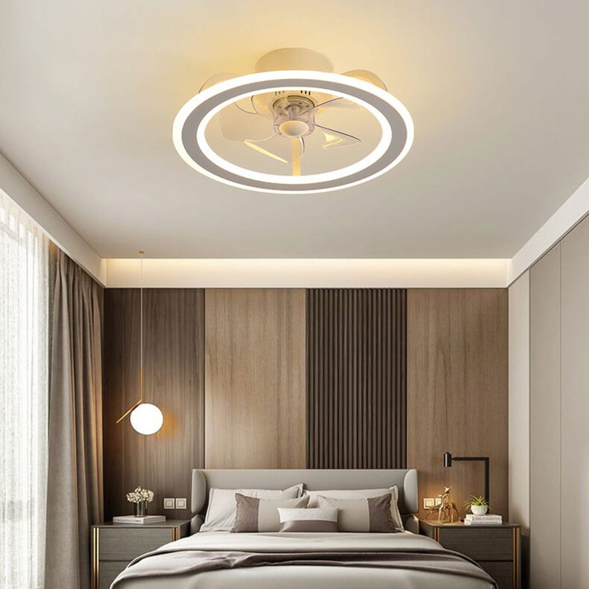Nordic Creative Round LED Semi-Flush Mount Ceiling Fan Light - Image 22