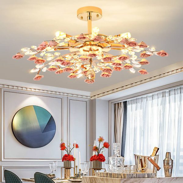 Modern Luxury Rose Iron Ceramic Crystal 6/7/8 Light Chandelier - Image 15