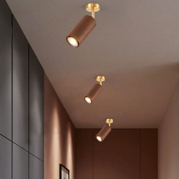 Nordic Minimalist Walnut Wood Spotlight Linear Track 1/2/3/4 Light LED Semi-Flush Mount Ceiling Light - Image 5
