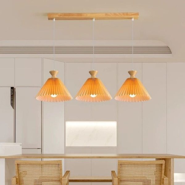 Nordic Wooden Pleated Cone 1/3 Light Island Light Chandelier - Image 3