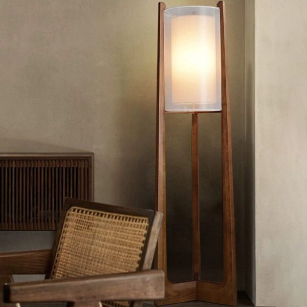 Japanese Minimalist Solid Wood Fabric Column 1-Light Standing Floor Lamp - Image 4
