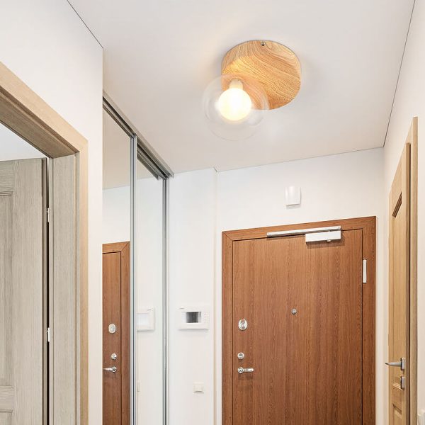 Japanese Minimalist Glass Iron Woodgrain 1-Light Semi-Flush Mount Ceiling Light - Image 14