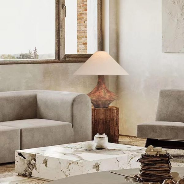Wabi-Sabi Vintage Cone Vase Base Ceramic Fabric 1-Light Table Lamp - Image 6