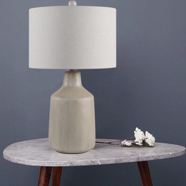 Vintage Minimalist Fabric Cement Base 1-Light Table Lamp - Image 4