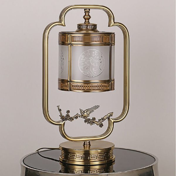 Chinese Glass Full Copper Carved 1-Light Table Lamp - Image 2