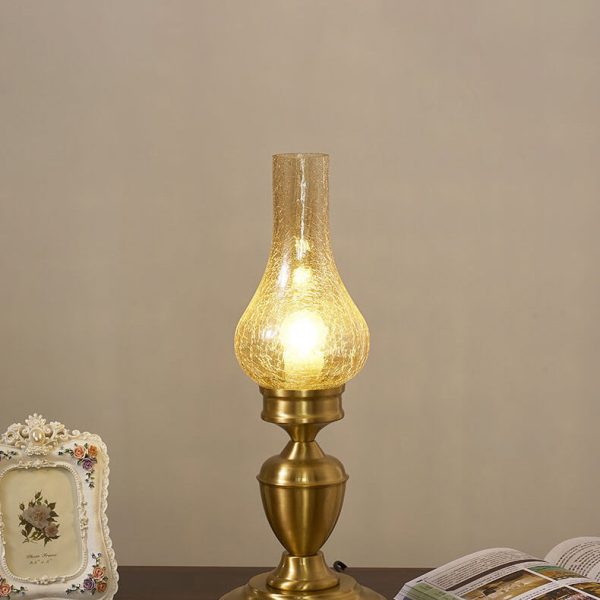 Vintage All Brass Wooden Glass Kerosene Lamp Design 1- Light Table Lamp - Image 14