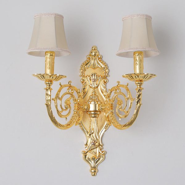 European Modern Luxury Candelabra Carved Zinc Alloy Fabric 2-Light Wall Sconce Lamp - Image 4