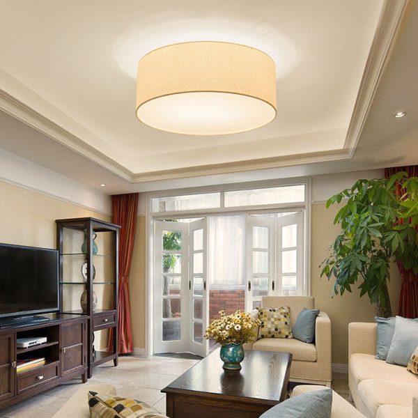 Nordic Minimalist Round Drum Fabric 3/5 Light Flush Mount Ceiling Light - Image 2