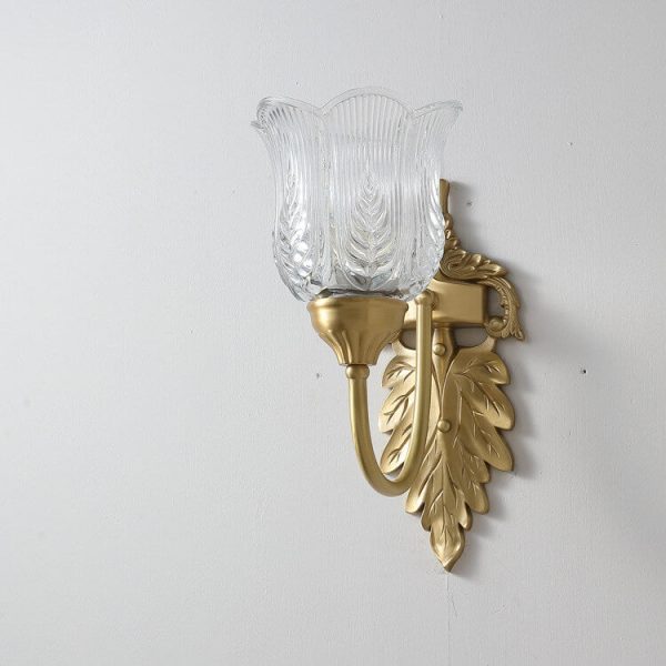 Vintage Flower Cup Brass Glass 1/2 Light Wall Sconce Lamp - Image 7