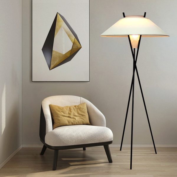 Contemporary Simplicity Semi-tapered Fabric Shade Iron Tripod 1-Light Standing Floor Lamp For Study - Image 10