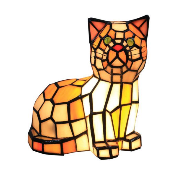 Traditional Tiffany Stained Glass Cat 1-Light Table Lamp For Bedroom - Image 15
