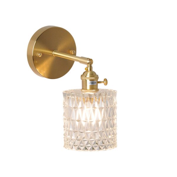 Japanese Vintage Brass Glass Cylinder 1-Light Wall Sconce Lamp - Image 6