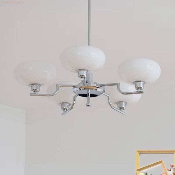 Nordic Vintage Milk White Glass Dome Chrome 3/5 Light Chandelier - Image 19