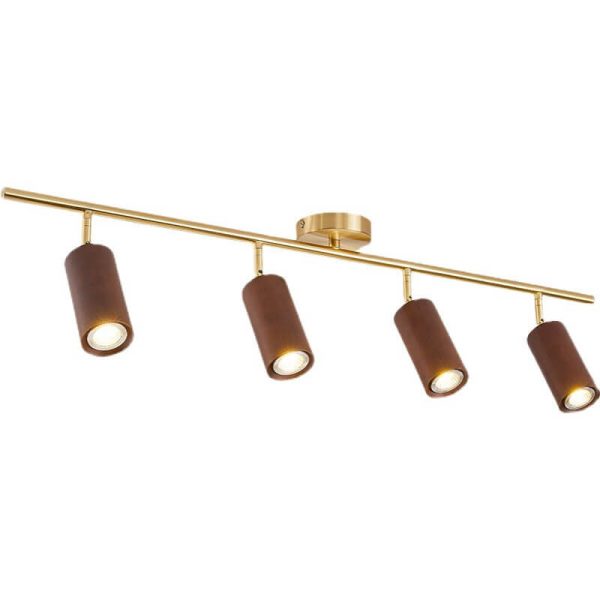 Nordic Minimalist Walnut Wood Spotlight Linear Track 1/2/3/4 Light LED Semi-Flush Mount Ceiling Light - Image 24