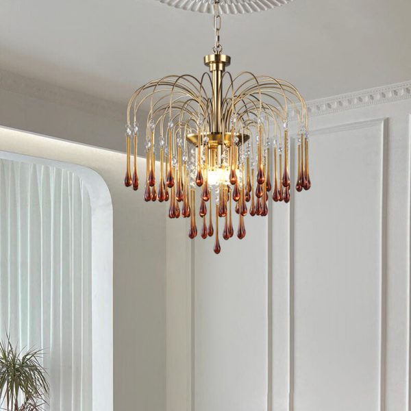 Traditional French Teardrop Copper Glass 4/6/10 Light Chandelier For Living Room - Image 3