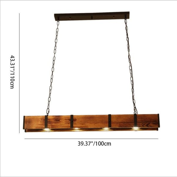 Traditional Vintage Solid Wood Long Bar LED Island Light Chandelier For Dining Room - Image 6