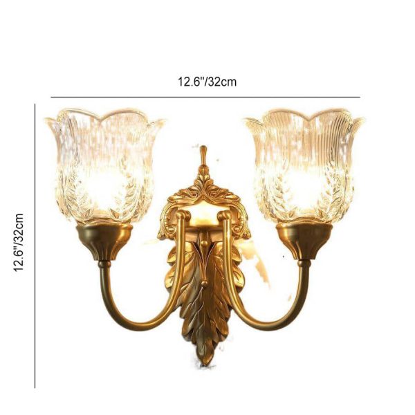 Vintage Flower Cup Brass Glass 1/2 Light Wall Sconce Lamp - Image 6