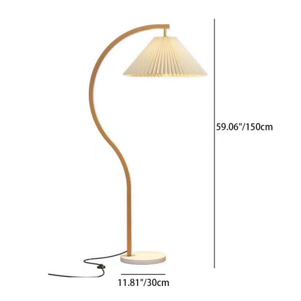 Japanese Minimalist Pleated Fabric Curved Iron 1-Light Standing Floor Lamp - Image 5