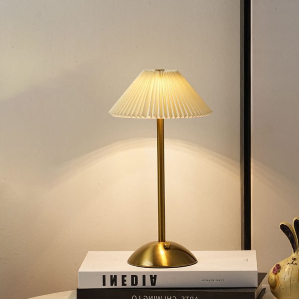 Contemporary Scandinavian Rechargeable Iron Fabric Conic Pleated 1-Light Table Lamp For Bedside - Image 12