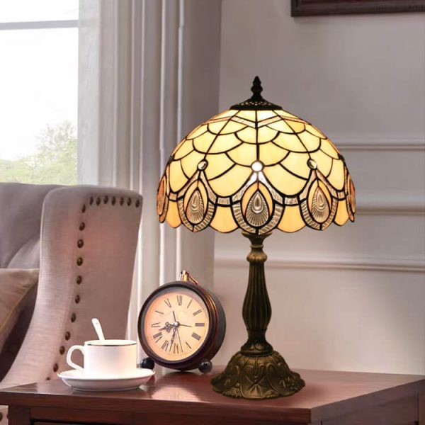 Tiffany Retro Lotus Resin Base Stained Glass 1-Light Table Lamp - Image 5