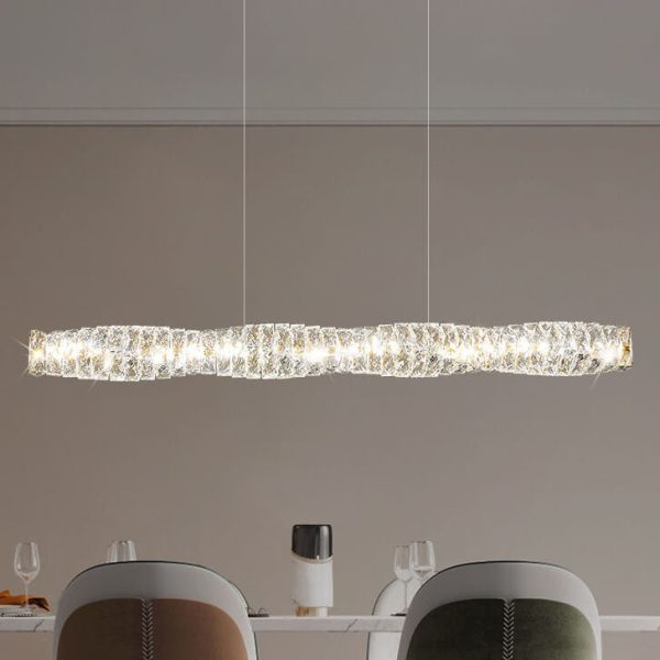 Modern Simplicity Stainless Steel Crystal Strip LED Island Light Pendant Light For Dining Room - Image 4