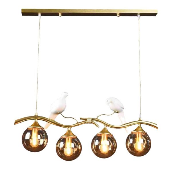 Contemporary Creative Resin Bird Glass Ball Shade 4-Light Island Light Chandelier For Living Room - Image 15