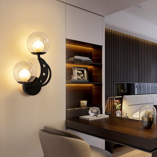 Nordic Creative Glass Globe Lampshade Moon Star Decoration Design 2-Light Wall Sconce Lamp - Image 24
