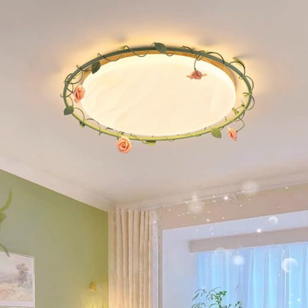 Contemporary Creative Round Square Rose Leaf Iron Rubberwood Acrylic LED Flush Mount Ceiling Light For Bedroom - Image 15