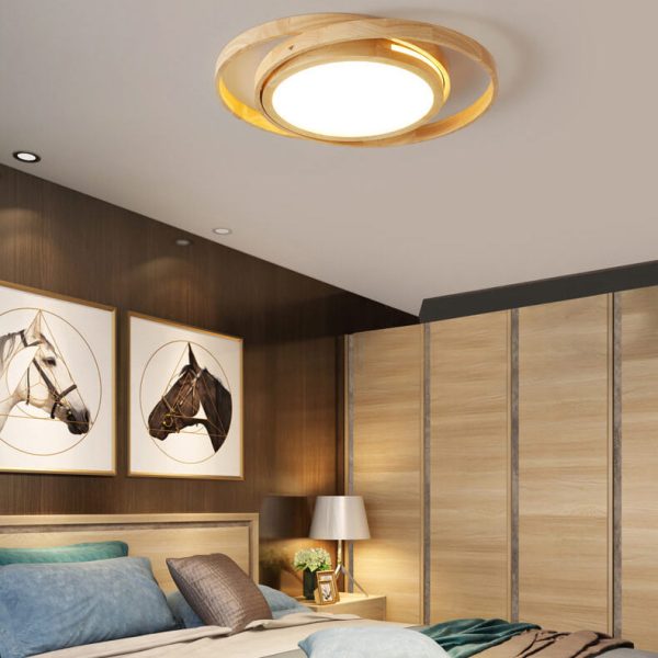 Minimalist Log Wooden Circle Ring LED Flush Mount Ceiling Light - Image 18