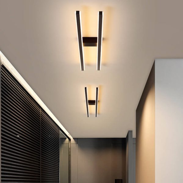 Modern Minimalist Geometric Dual Straight Line LED Semi-Flush Mount Ceiling Light For Hallway - Image 2