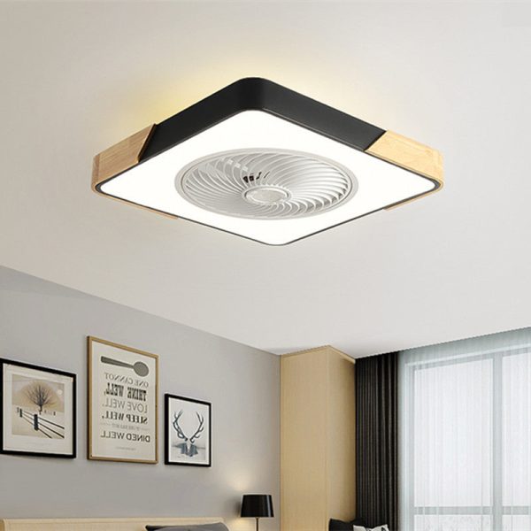 Nordic Macaron Square Wood LED Flush Mount Ceiling Fan Light - Image 16