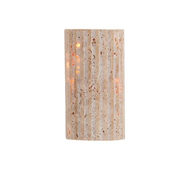 Traditional Japanese Striped Beige Travertine Semicircle LED Waterproof Wall Sconce Lamp For Living Room - Image 12