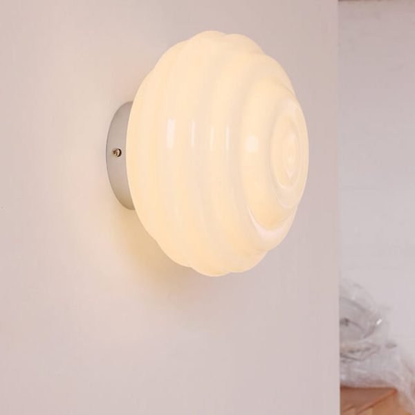 Nordic Cream Wave Round Glass Lampshade 1-Light Wall Sconce Lamp - Image 2